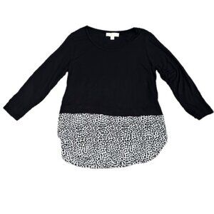 Michael Kors Layered Animal Print Top Black and White Size M